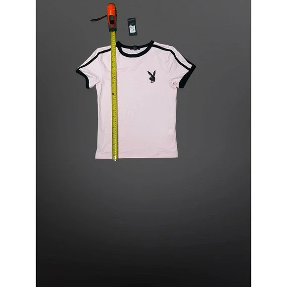 Playboy Womens Pink Ringer T-Shirt Bunny Logo Athletic Stripe Short Sleeve M NEW - Picture 5 of 5